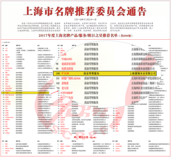 平安樹(shù)品牌榮獲“2017年度上海名牌”榮譽(yù)稱(chēng)號(hào)